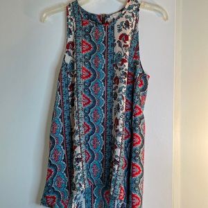 C Red and Aqua Paisley Sleeveless Top